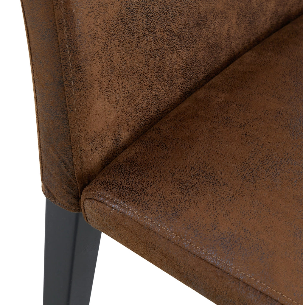 Set 2 sedie da pranzo con schienale ergonomico in tessuto marrone e gambe in metallo nero HOMVRA