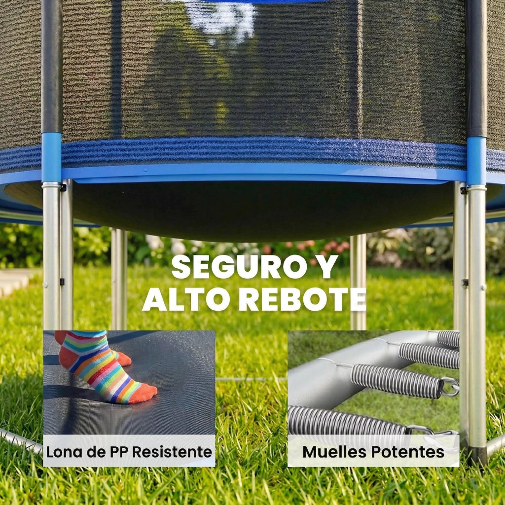Trampolino da Giardino per Bambini con Rete di Sicurezza e Scala ¨C Minimal ¨C Blu ?244 cm