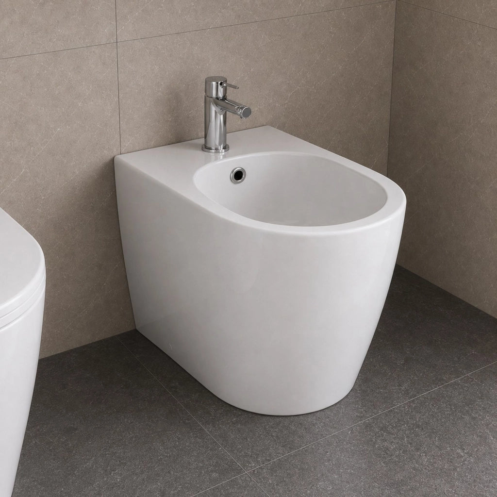 Bidet giunone ceramica bianca lucida a pavimento filo parete *** accessori senza fissaggi, confezione 1