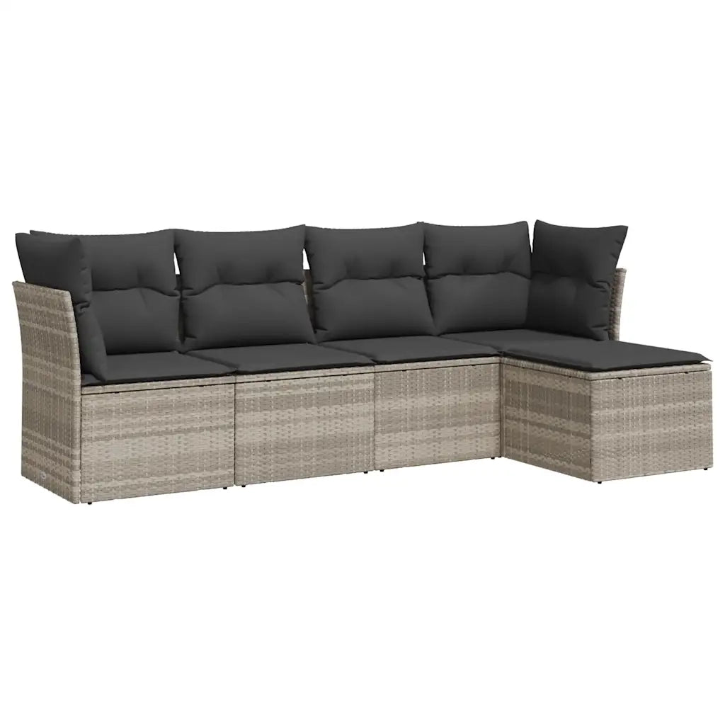Set Divano da Giardino 5pz con Cuscini Grigio Chiaro Polyrattan