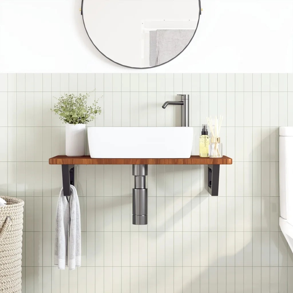 Ripiano a Parete per Lavabo in Acciaio e Massello di Rovere