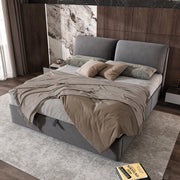 Letto imbottito grigio in velluto 160x200 con contenitore, 3 cassetti e rete a doghe, senza materasso