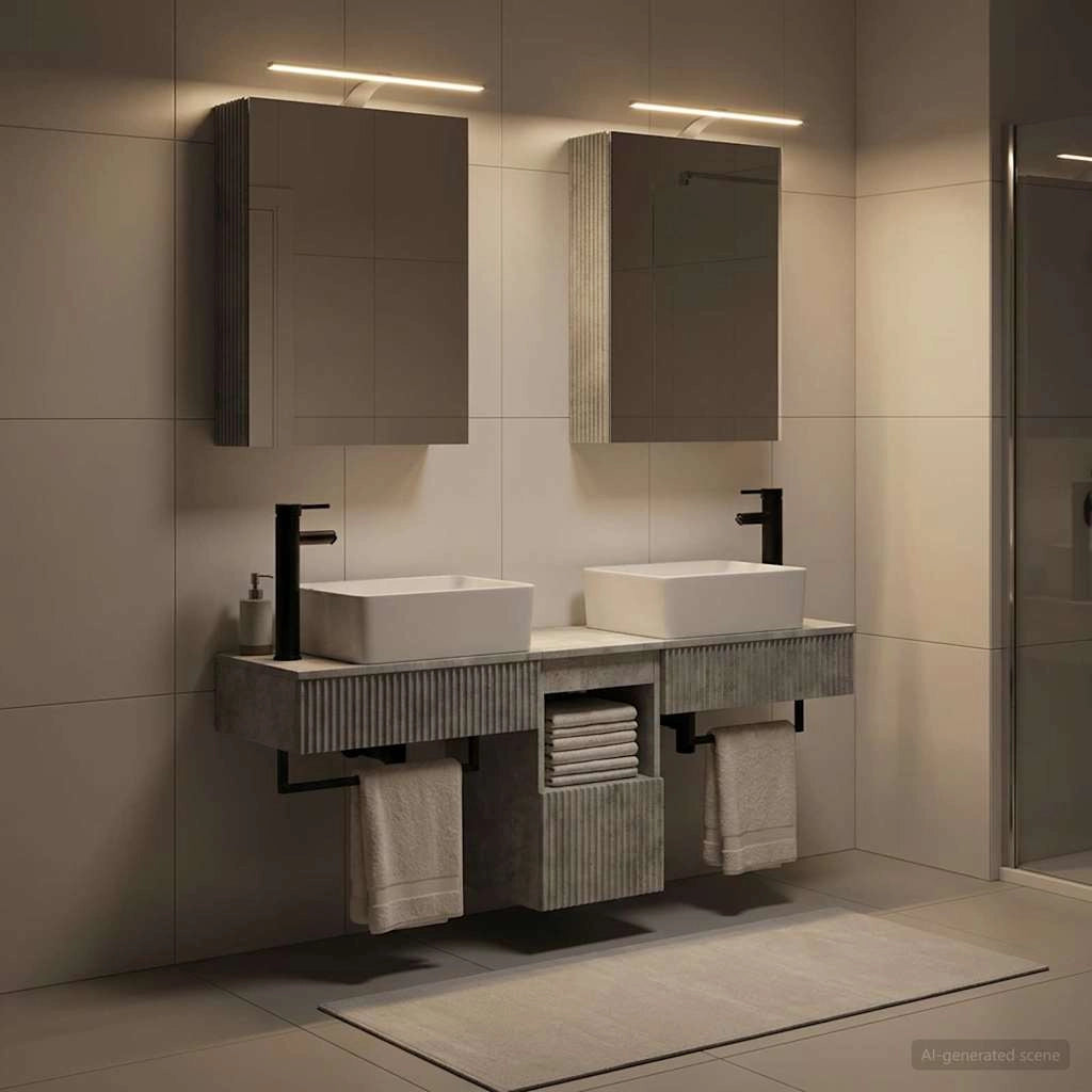 Set di Armadi da Bagno 5 pz Grigio Cemento Legno ingegnerizzato 3406314