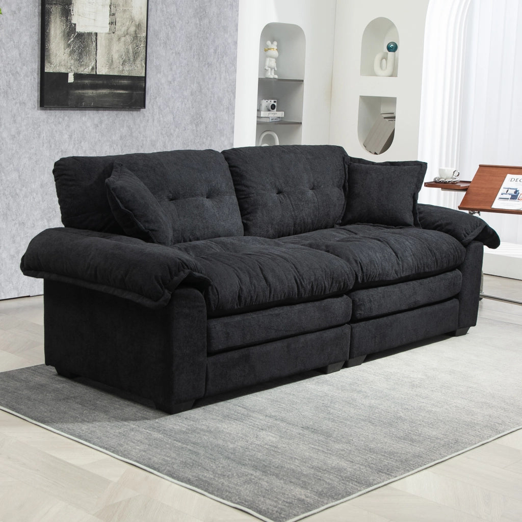 Divano 2 Posti in Chenille con Cuscini Trapuntati ¨C MINIMAL ¨C Grigio