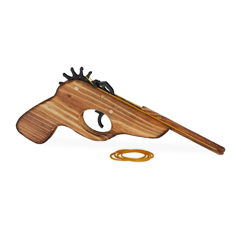 Pistola giocattolo con elastici per bambini 12 x 2 x 25 cm silenziosa in legno naturale 13_0004573