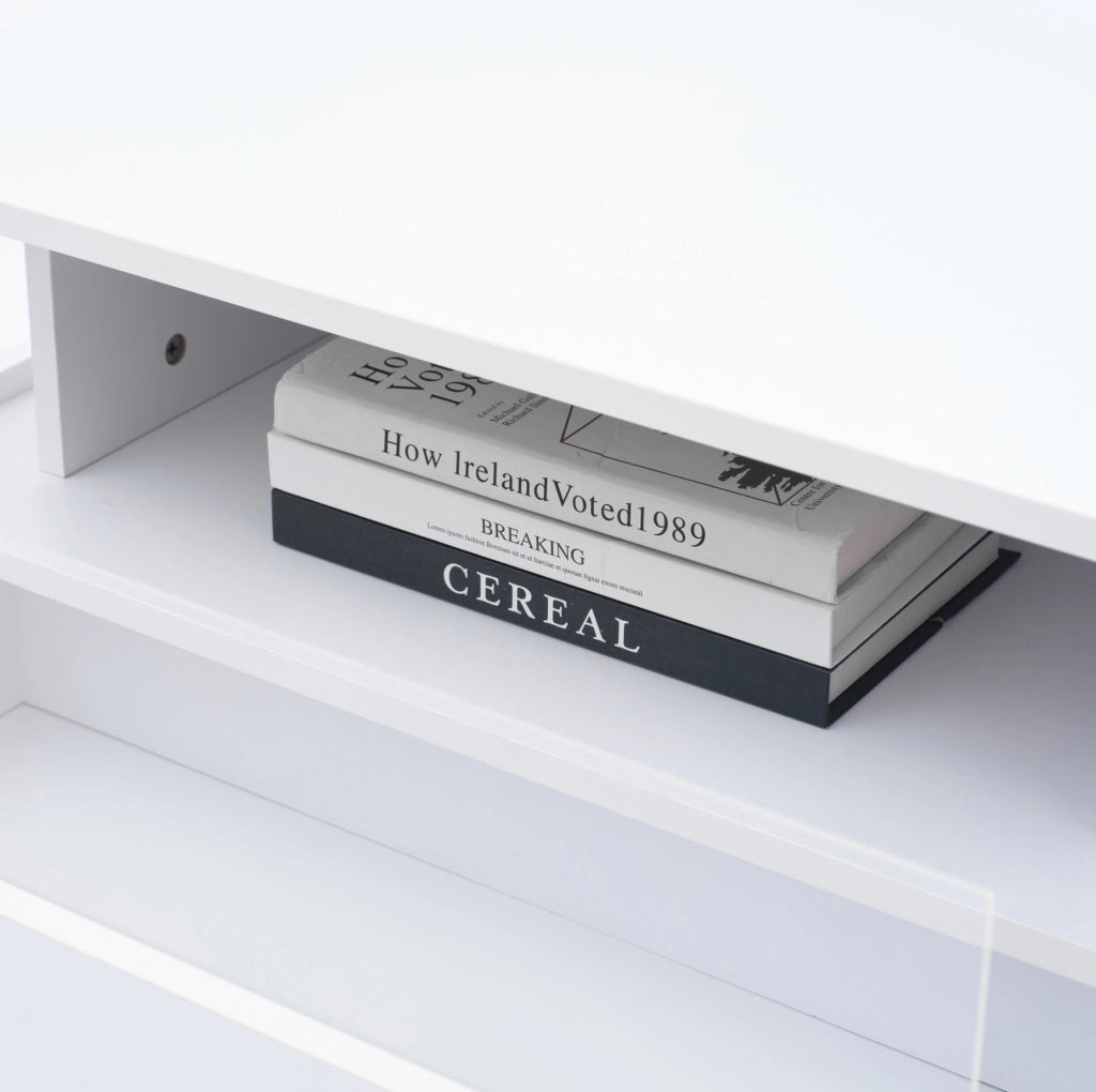 Tavolino da caff¨¨ 70x70x41 cm con LED, 2 cassetti in truciolare bianco