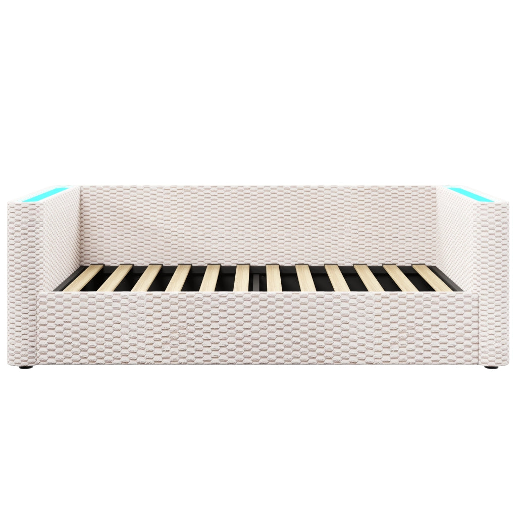 Letto divano singolo 90 x 200 cm con contenitore idraulico e LED multicolore; velluto e MDF; grigio