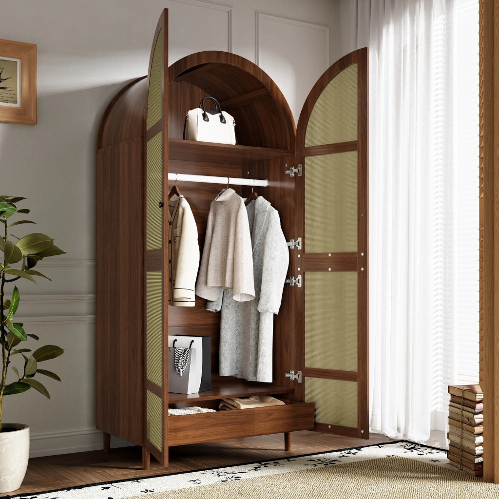 ARMADIO con bastone appendiabiti e cassetti 80x50x179 cm Noce MDF e truciolare
