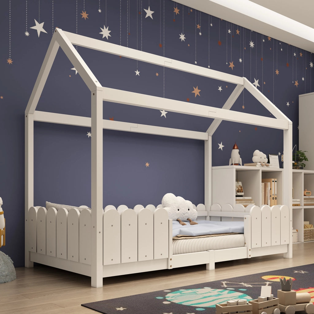 Letto casetta per bambini 90x200 cm bianco