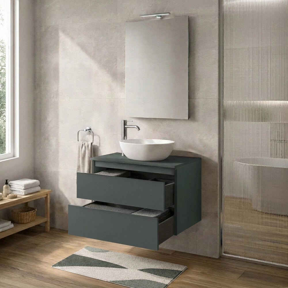 Mobile bagno sospeso 80 cm verde portalavabo due cassetti Tierra