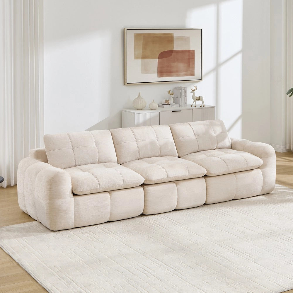 Divano 3 posti ¨C Minimal ¨C Beige tessuto chenille imbottito con cuscini