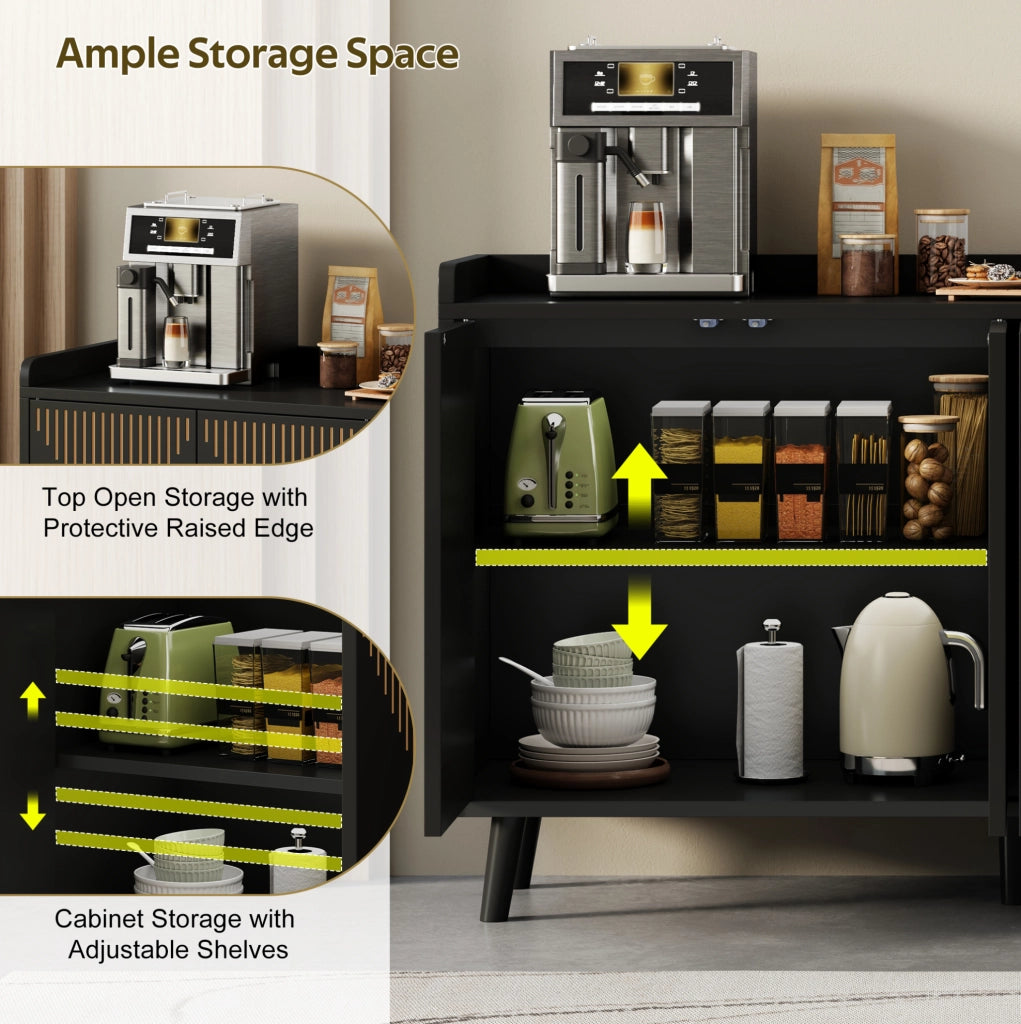 Credenza da cucina 140x40x84 cm a 4 ante con ripiani regolabili in MDF nera
