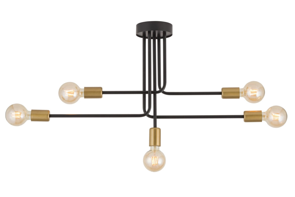Plafoniera loft Sigma Gino 5 luci nero oro E27 15W