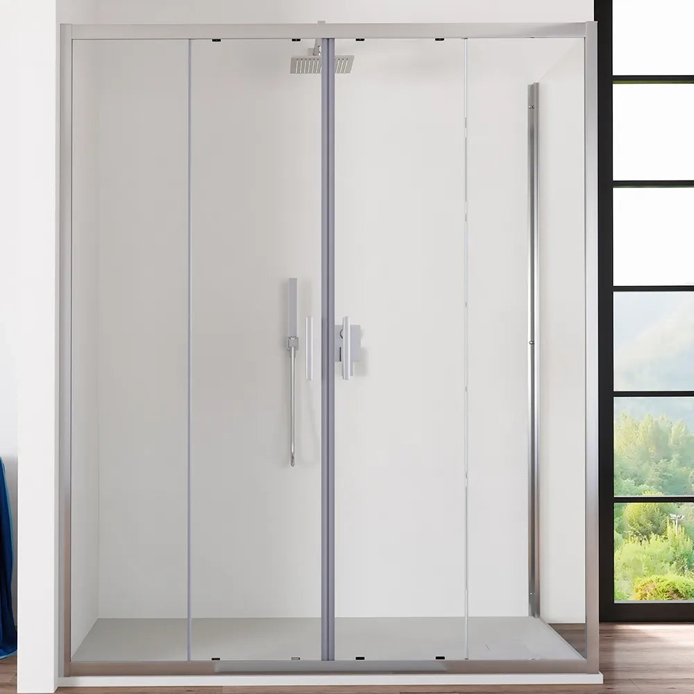 Box doccia angolare 70x130 cm profili cromati vetro 6mm trasparente apertura 2 ante scorrevoli | Favignana