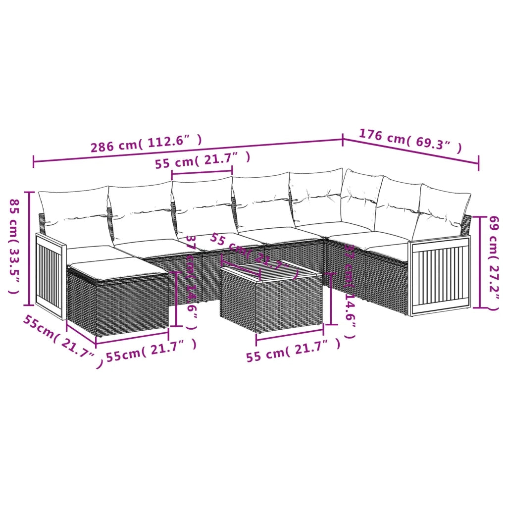 Set Divano da Giardino 9 pz con Cuscini Beige in Polyrattan 3227935