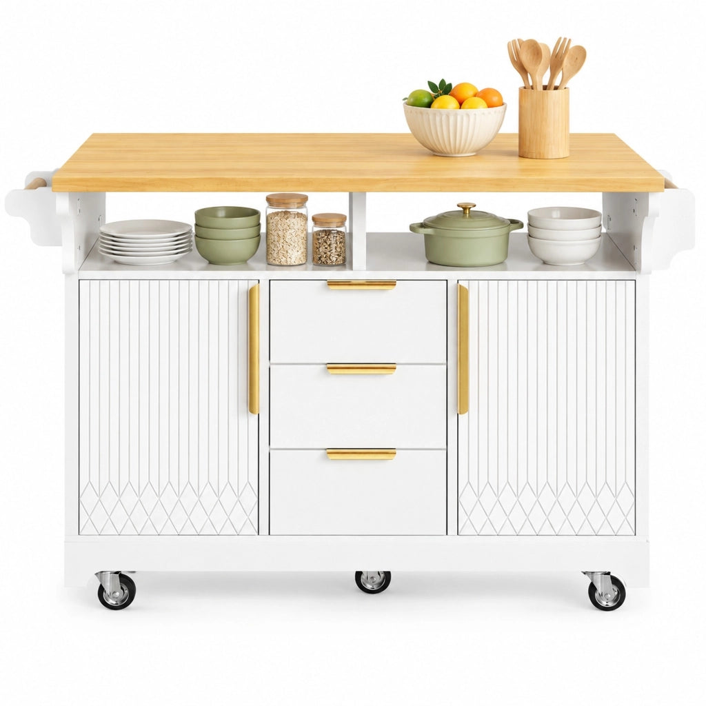 ISOLA CUCINA su ruote 120-197x40/80x95 cm MDF Bianca