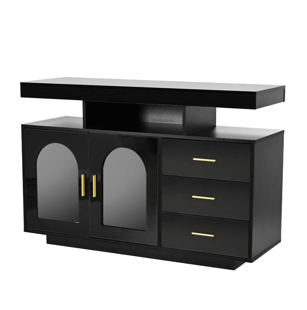 Madia buffet 120x40x80 cm con LED RGB; 3 cassetti e ante in acrilico nera HOMVRA