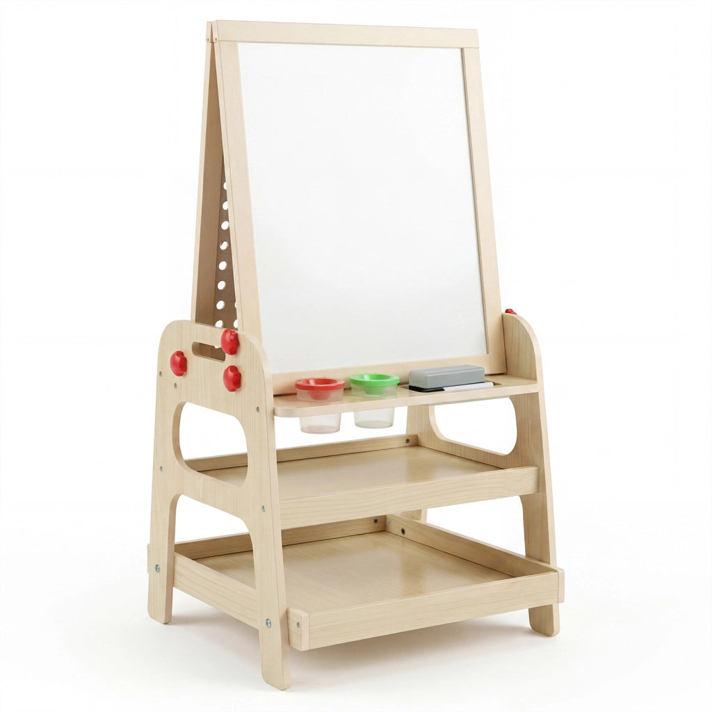 Cavalletto per bambini 2 in 1 con lavagna magnetica pista per biglie pennarello cancellino, 2 bicchieri per colori e 3 biglie per bambini 3+ anni
