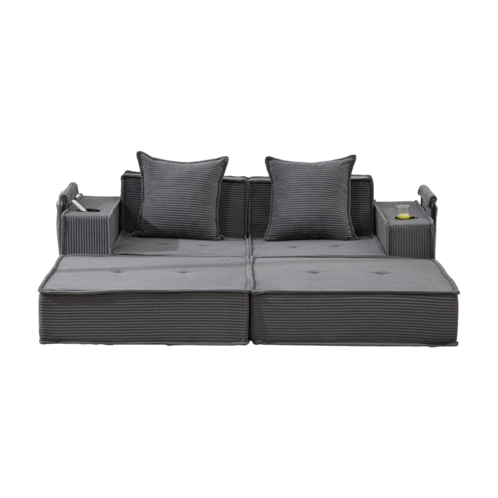 Divano 2 posti modulare 162x78x66 cm in velluto a coste grigio scuro