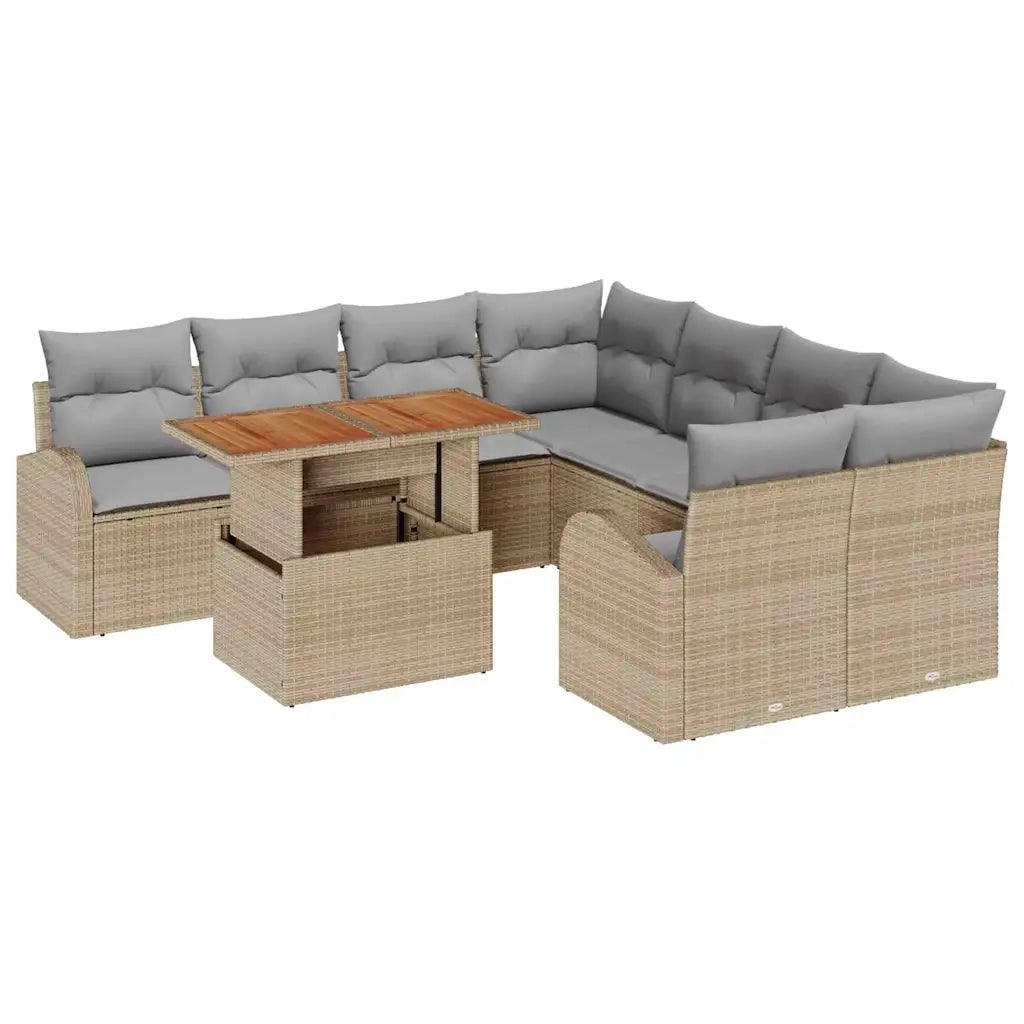 Set Divano da Giardino 9 pcs Beige Poly Rattan
