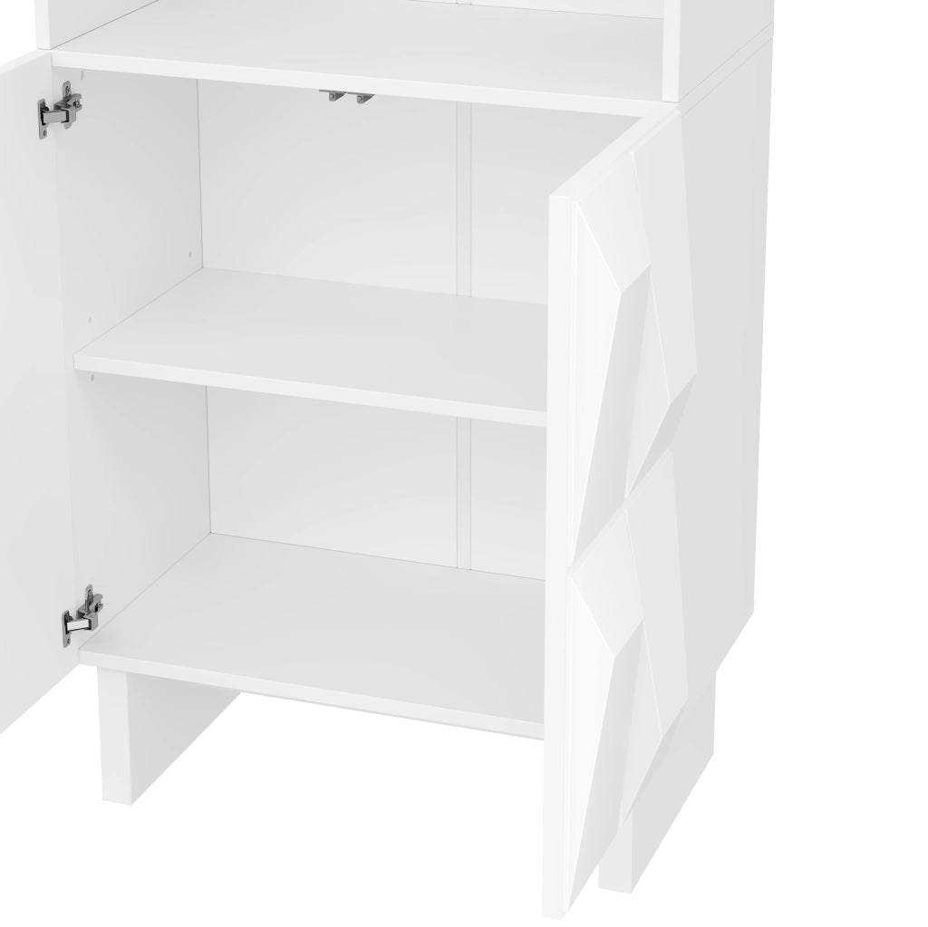 Vetrina alta in truciolare bianco 60;5 x 34 x 135;5 cm con vano aperto e 4 ante