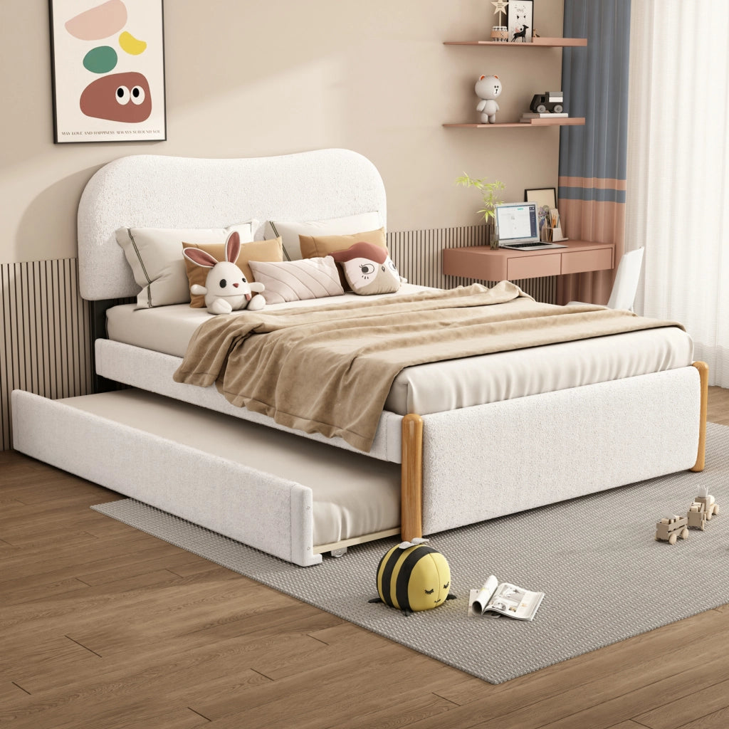 LETTO 140x200 cm con letto estraibile laterale Bianco in Plush e MDF
