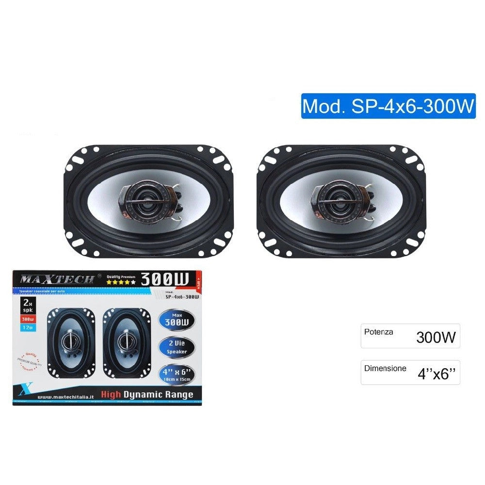 Trade Shop - Casse Per Auto 300w 2 Vie 4x6 Coppia Altoparlanti Coassiali Stereo Maxtech Sp-4x6-300w -