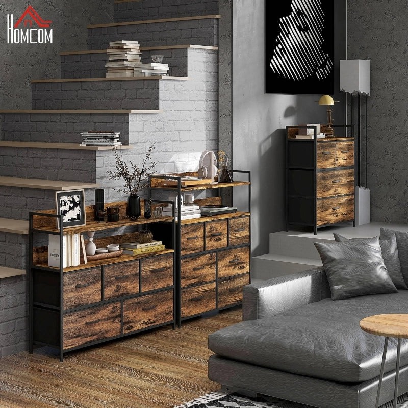 Cassettiera con 4 cassetti in tessuto e ripiano superiore struttura in acciaio marrone rustico 60 × 29 × 85 cm