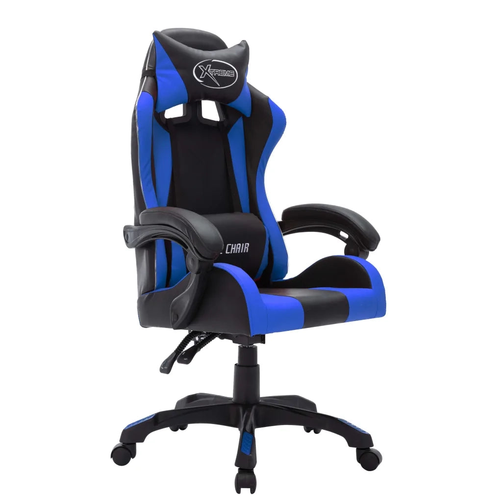 Sedia da Ufficio | Sedia da Gaming con Luci a LED RGB Blu e Nera in Similpelle