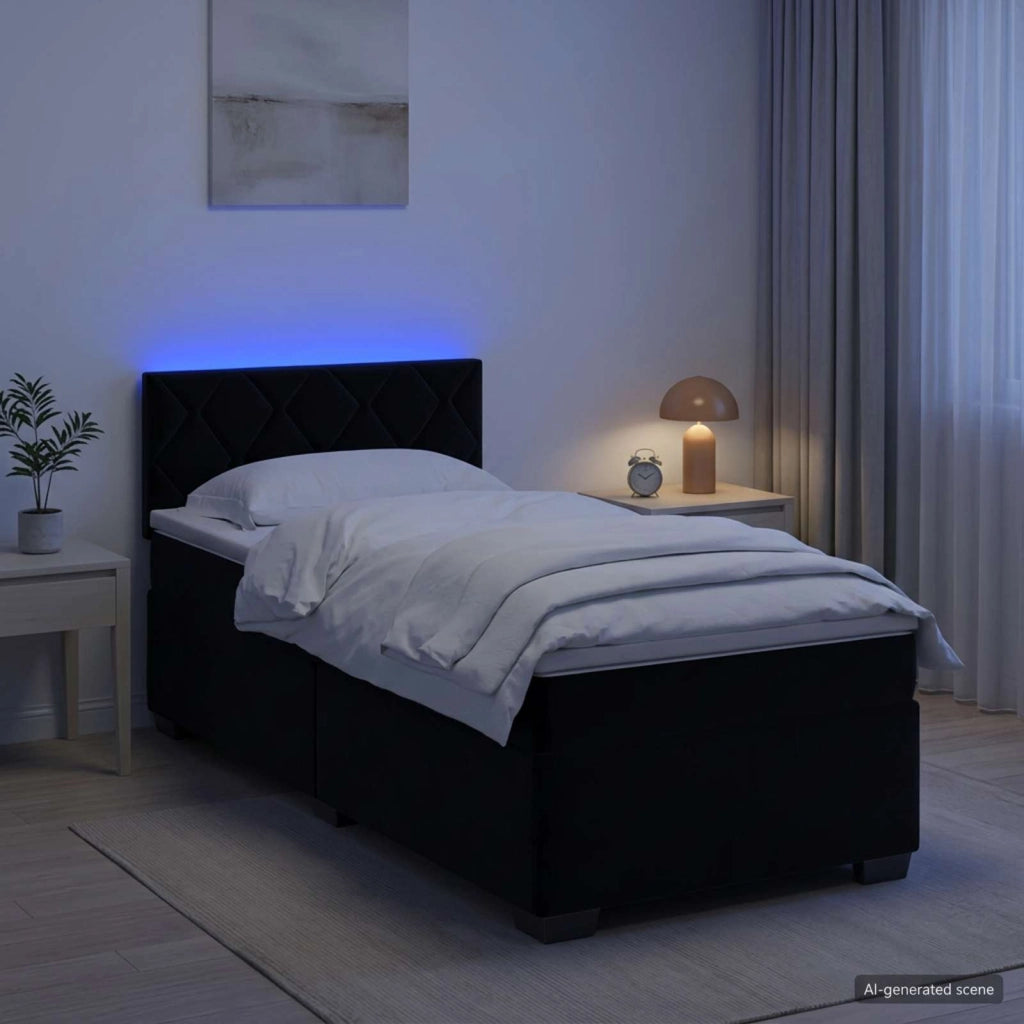 Letto con Box Spring, Materasso e LED Nero 100 x 200 cm Velluto 3452128