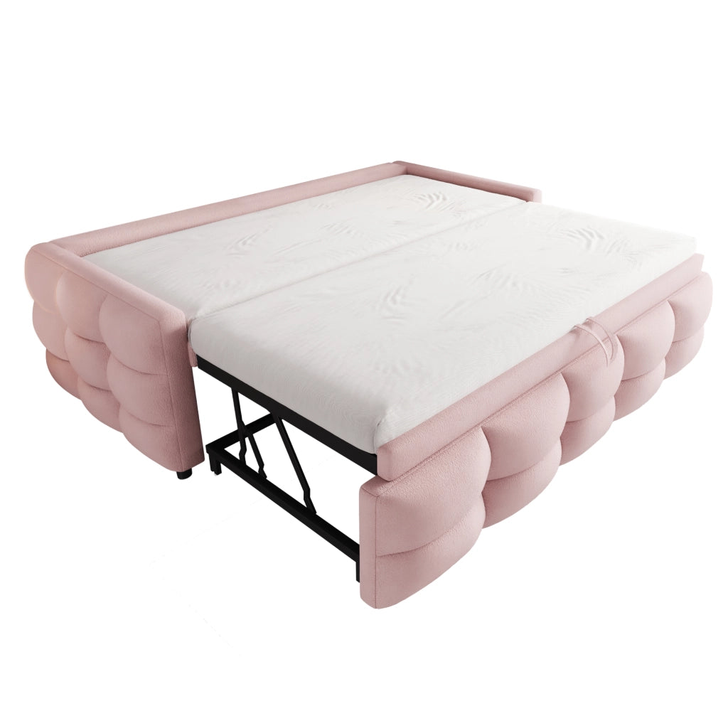 Letto estraibile 90 × 190 e 180 × 190 cm 2 posti con struttura imbottita; senza materasso; in tessuto rosa