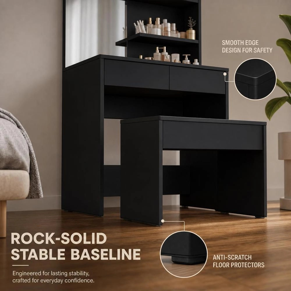 Dressing Table With Mirror, Black, 74.5x40x141 Cm