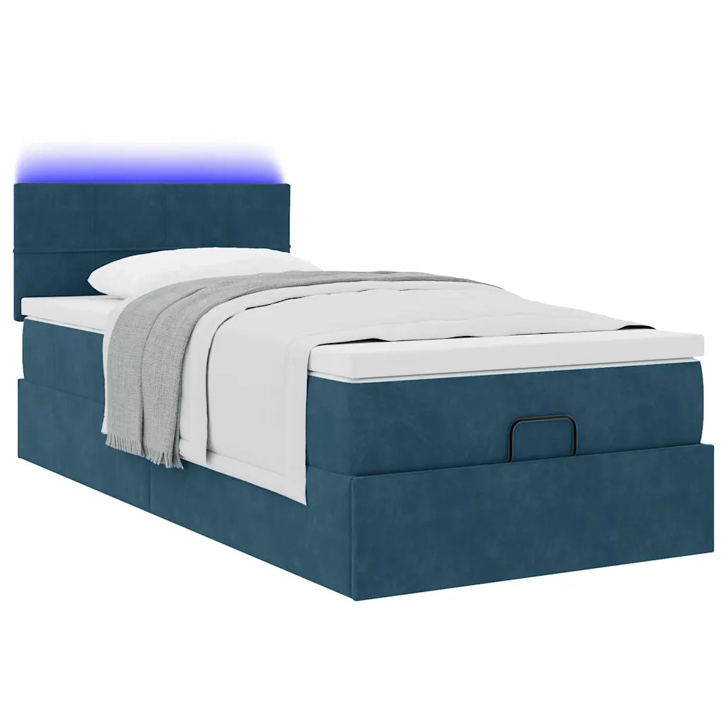 Pouf Letto con Materasso e LED Blu Scuro 80x200cm in Velluto