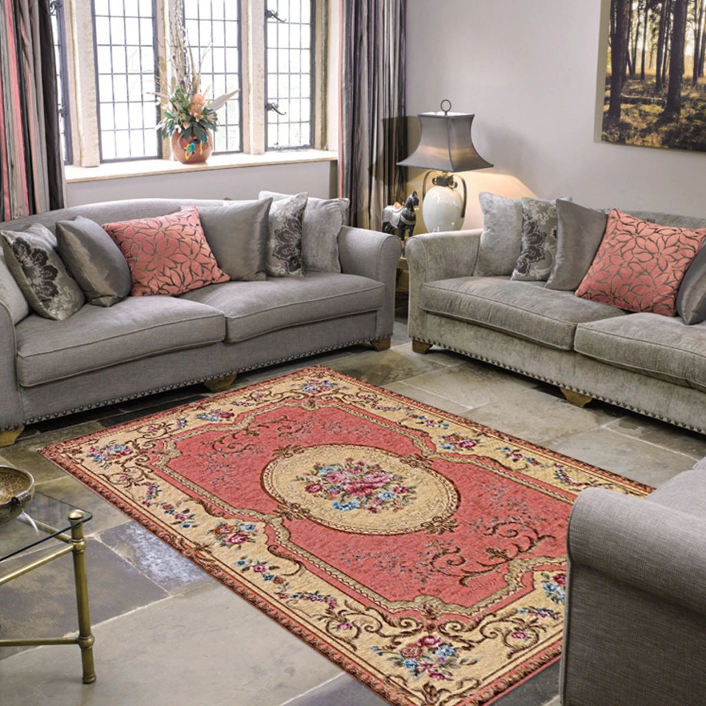 Tappeto AUBUSSON ROSA cm.115x175 in ciniglia multiuso lavabile antiscivolo