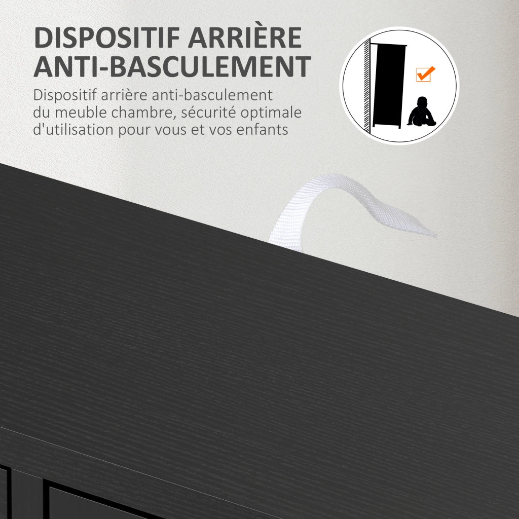 Credenza in legno con 1 anta e 4 cassetti, mobile contenitore nero salvaspazio per soggiorno e cucina, robusto