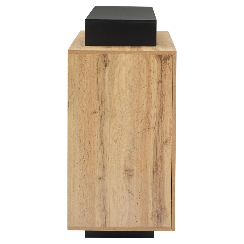 Credenza LED 140x44x94 cm in MDF effetto legno con controllo Bluetooth; ante in acrilico e vani