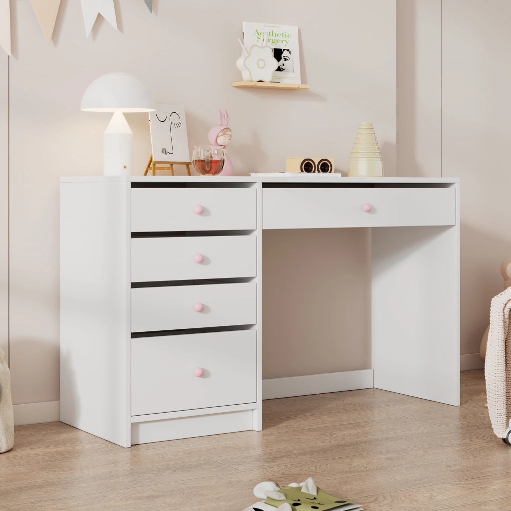 Scrivania con 5 cassetti - per camera da letto e studio - in MDF - 120×45×74 cm - bianca