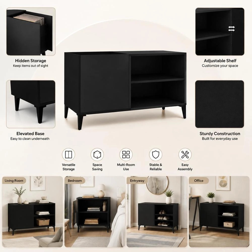 Record Cabinet, Black, 84.5x38x48 Cm, Wood-based Material