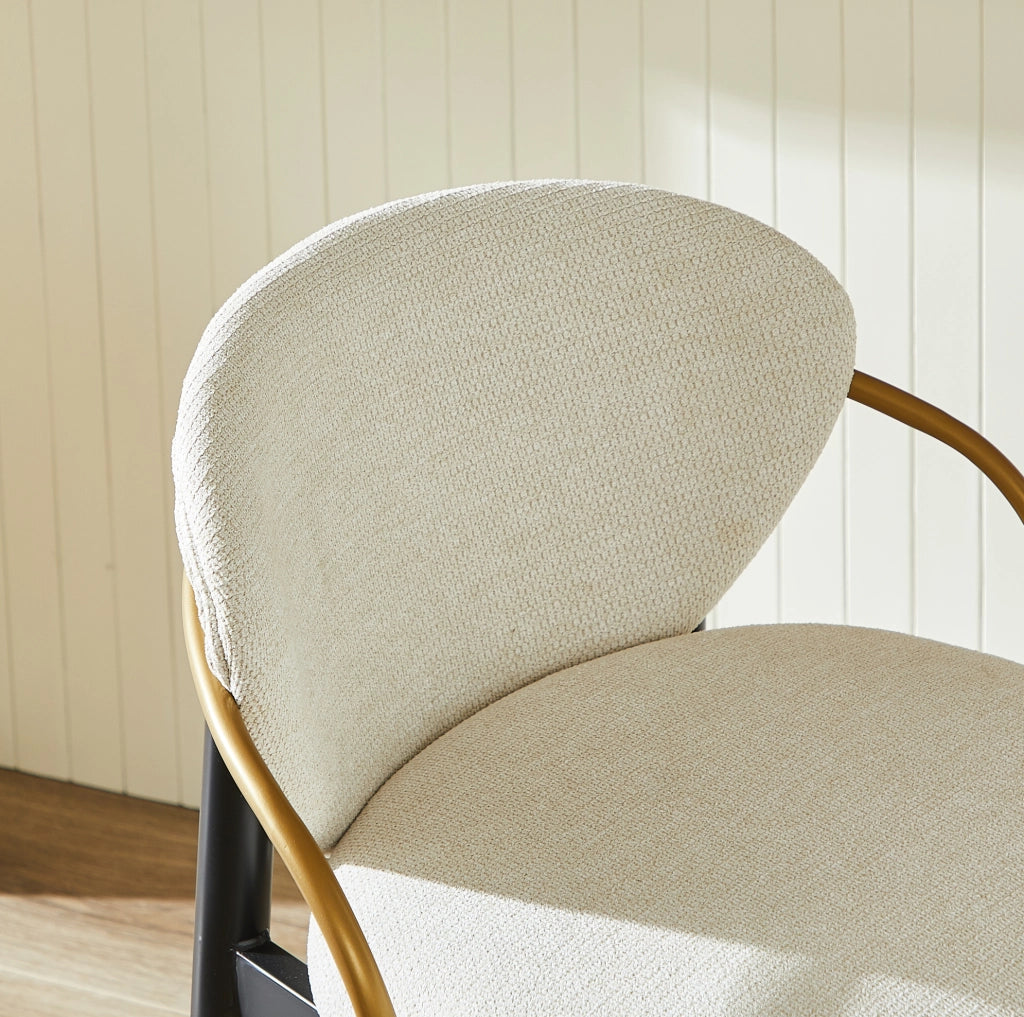 Set di 2 sgabelli da bar in ciniglia beige con schienale e poggiapiedi nero-oro HOMVRA