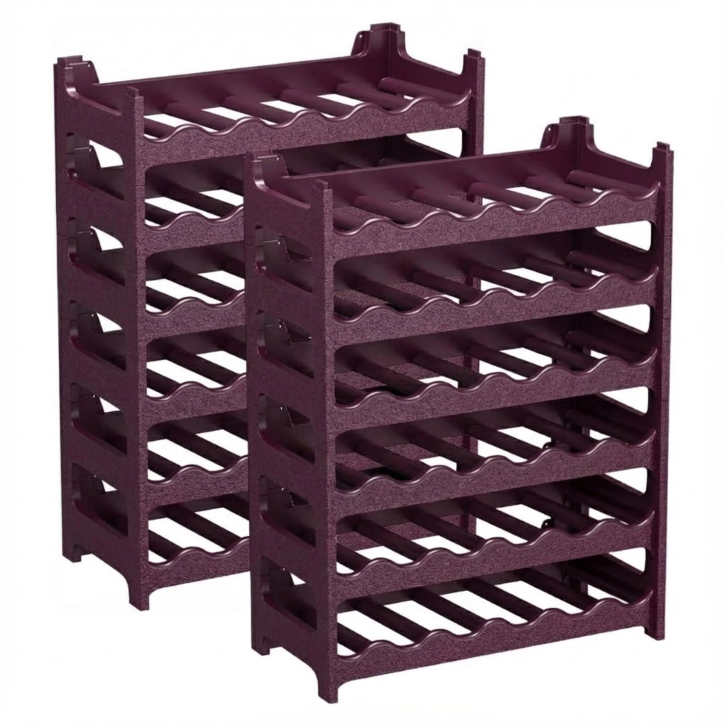 CookandSupply x TheWV Cantinetta Vino in Plastica Modulare Impilabile, Portabottiglie Effetto Pelle Martellata, 6 Bottiglie per Modulo, Scaffale Portavino Salvaspazio - Rosso Burgundy, 72