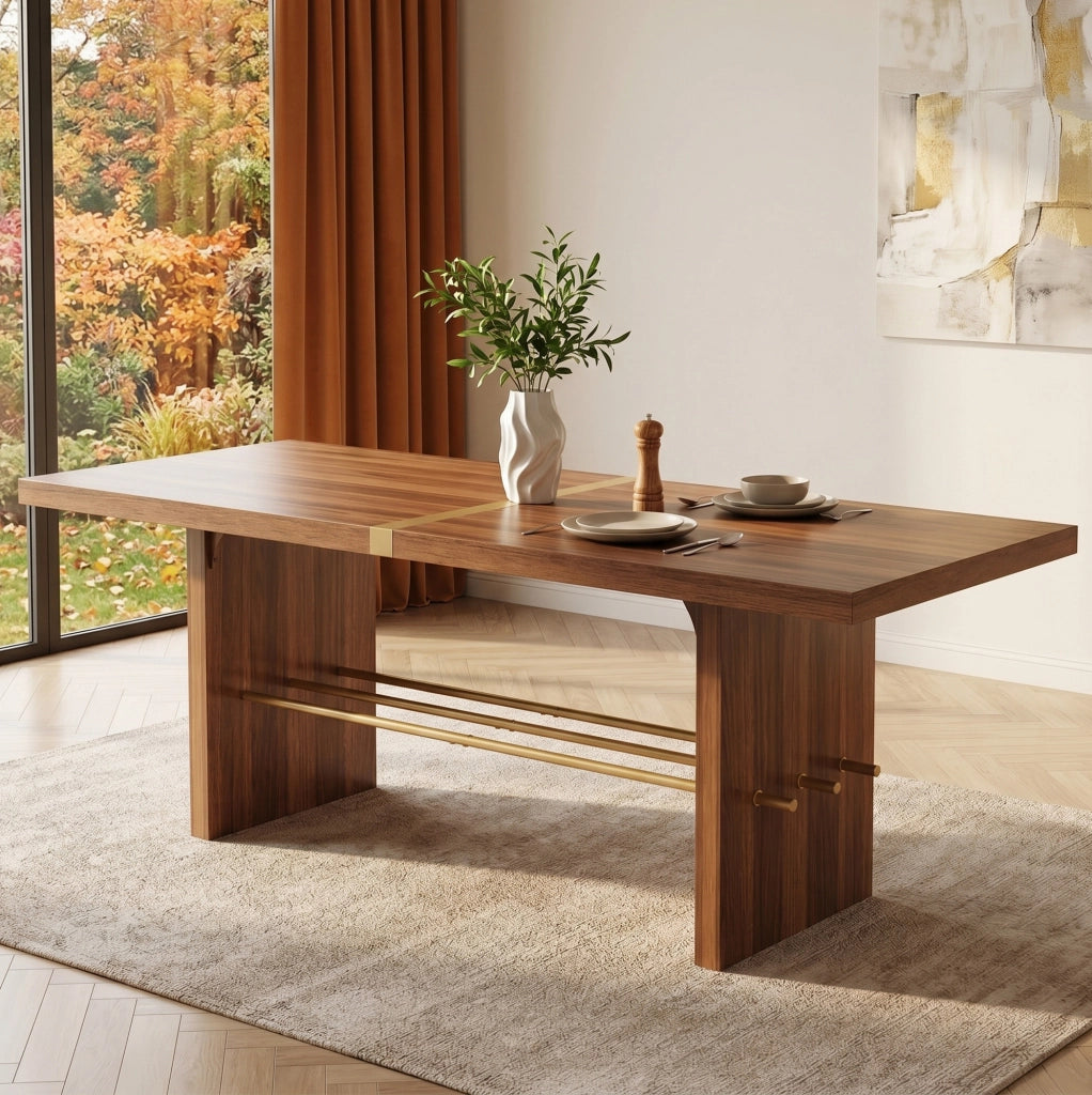 Tavolo da pranzo in MDF noce e oro 180 x 75 cm