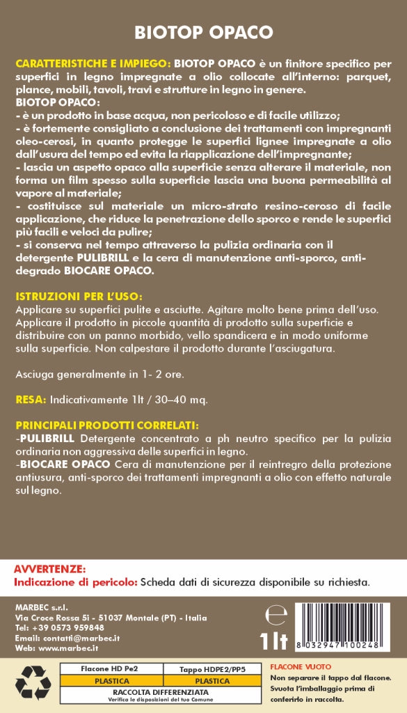 Cera per parquet BIOTOP OPACO   1LTx6Pz