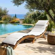 Sun Lounger With Cushion, Solid Acacia Wood, Cream