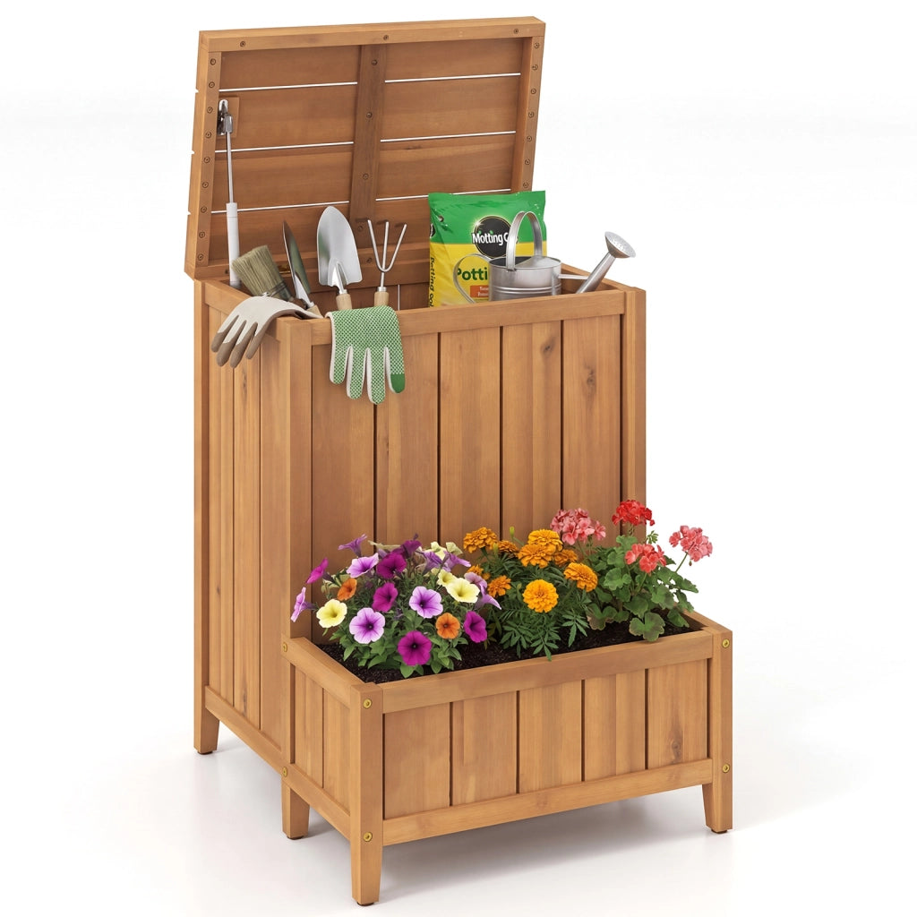 Cassetta postale individuale con orto rialzato da giardino in legno massello, Multiuso baule contenitore con coperchio da esterno