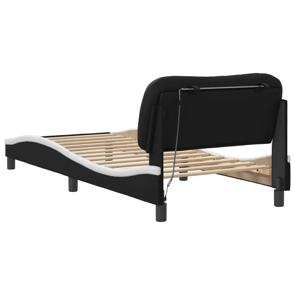 Letto singolo | Letto per adulti | Giroletto con LED senza Materasso Hvar Nero e Bianco 90x190 cm