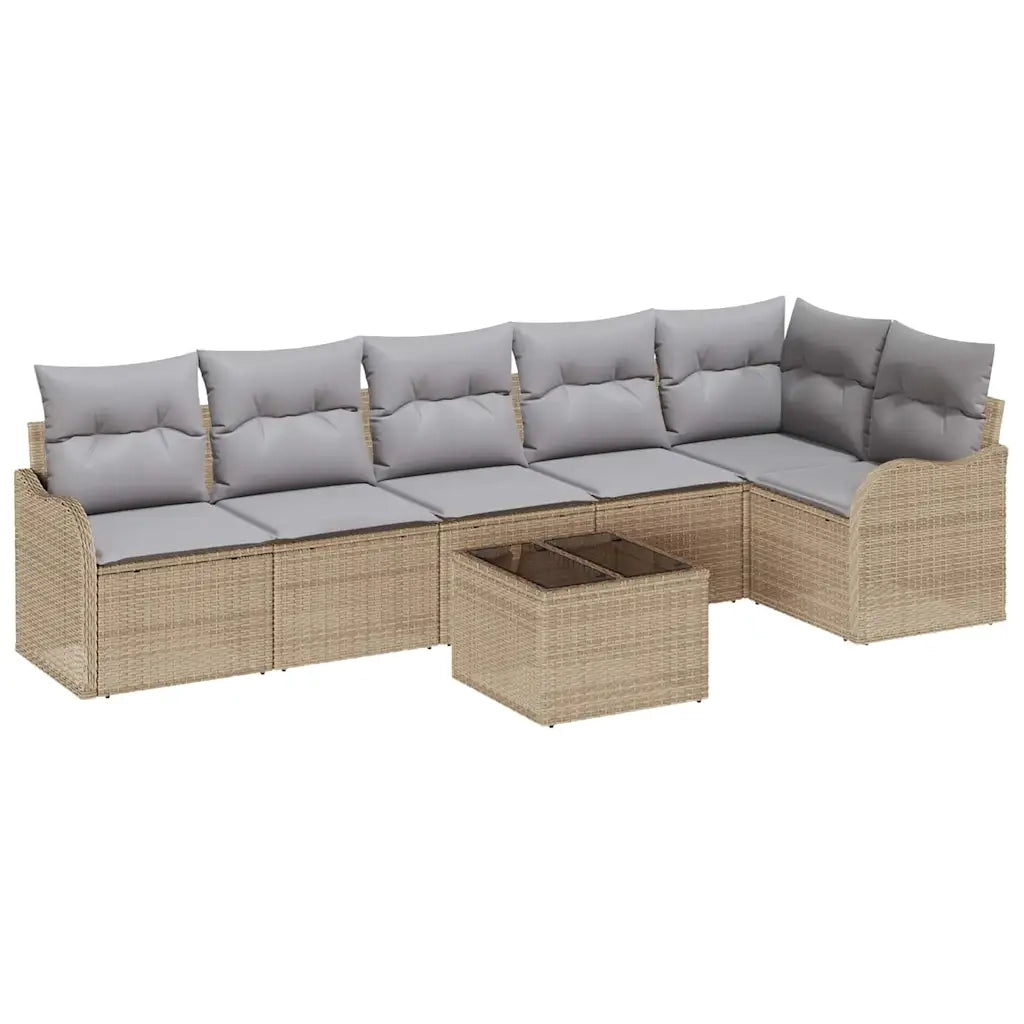 Set Divano da Giardino con cuscino 7 pcs Nero Poly Rattan