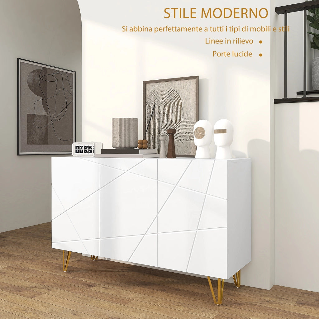 Credenza Moderna Mobile Contenitore per Casa con 2 Armadietti Ripiani Regolabili in Truciolato e Metallo 120x40x75 cm Bianco e Oro