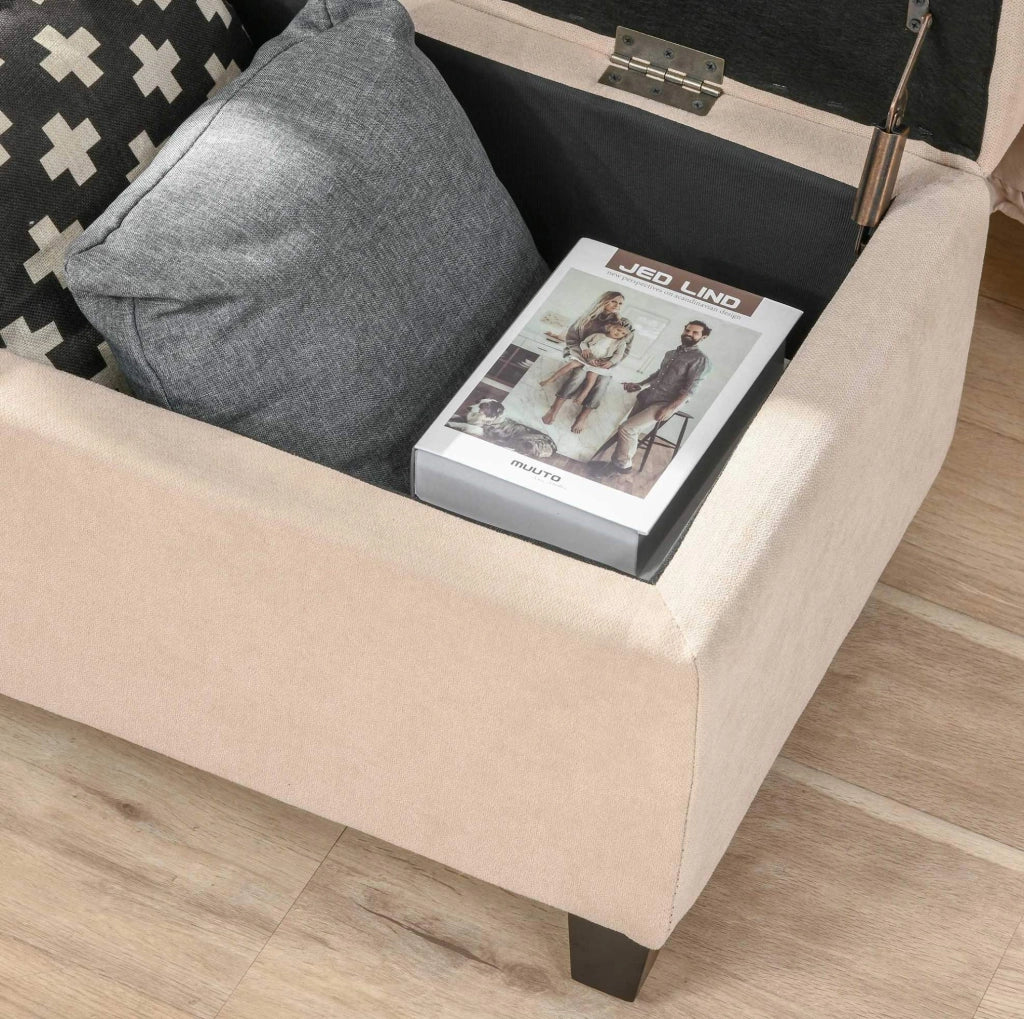 Panca imbottita con contenitore e coperchio; 125 x 49 x 41;5 cm; poliestere beige