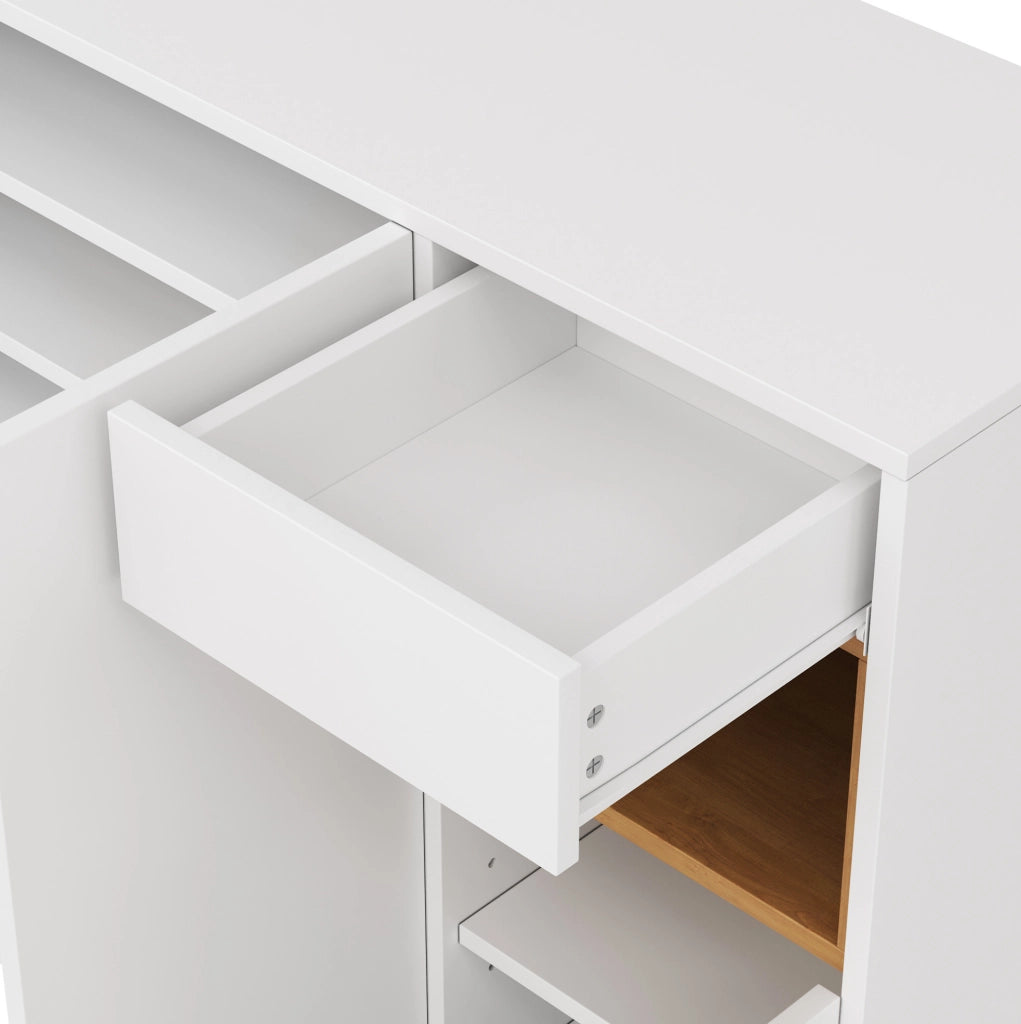 Mobile Porta Scarpe Bianco e Legno Naturale con Ripiani Regolabili e Cassetto, 105x39,5x100,5 cm
