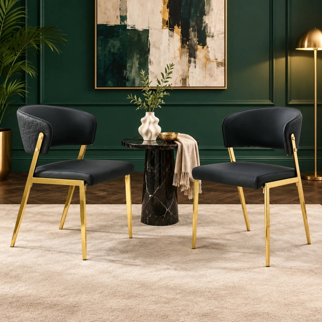 Set 2 sedie da pranzo imbottite in PU nero con struttura in metallo HOMVRA